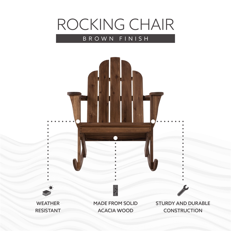 Linon Adirondack Sturdy Solid Acacia Wood Outdoor Rocker in Acorn Brown Stain