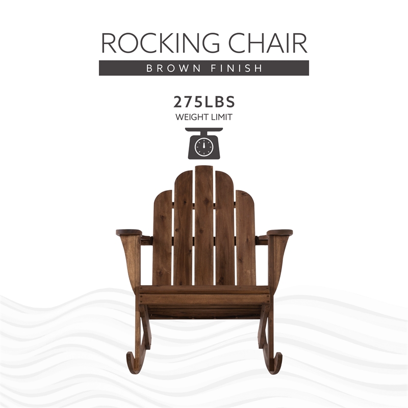 Linon Adirondack Sturdy Solid Acacia Wood Outdoor Rocker in Acorn Brown Stain