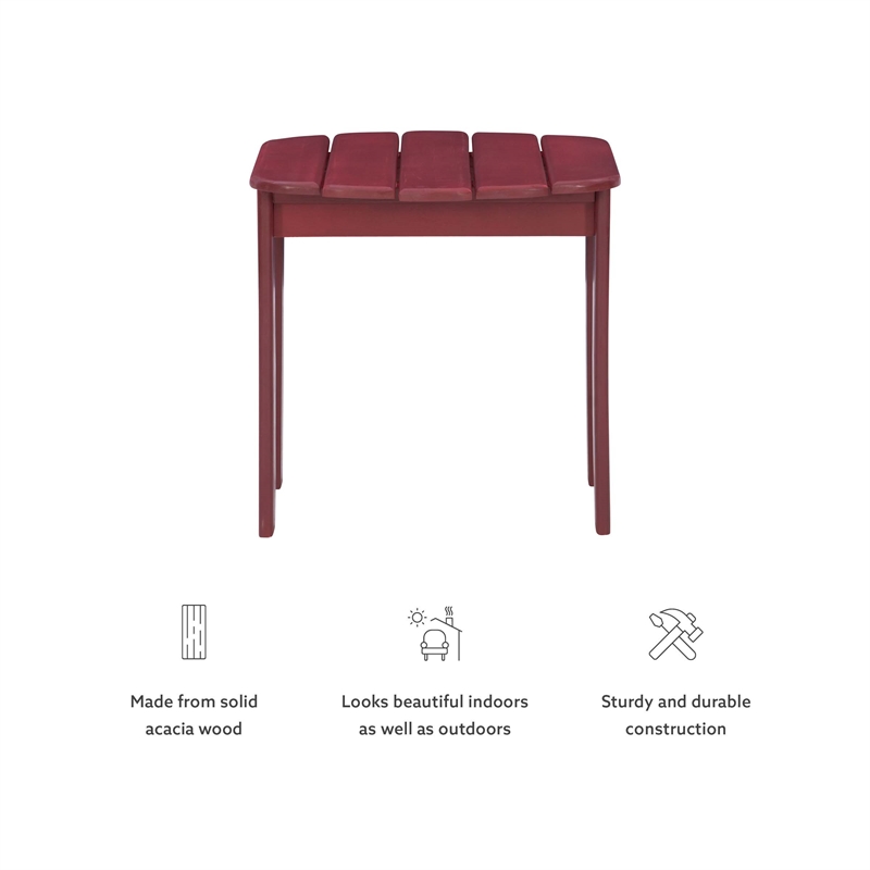 Linon Adirondack Sturdy Solid Acacia Wood Outdoor Side Table in Red Stain