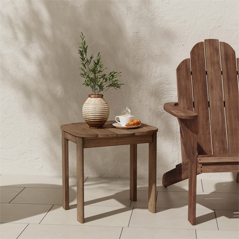 Linon Adirondack Solid Acacia Wood Outdoor Side Table in Acorn Brown Stain