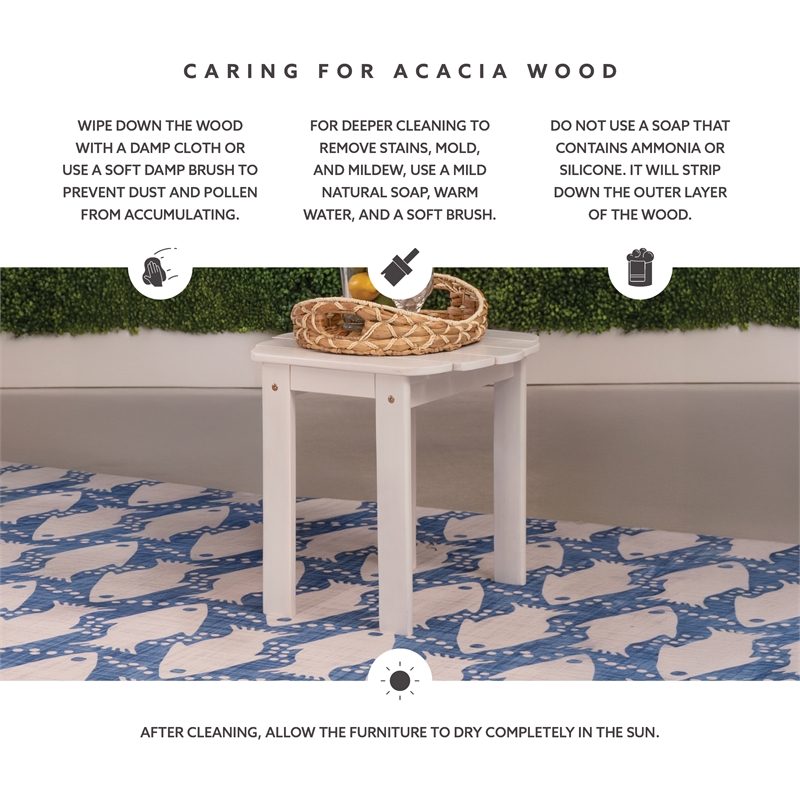 Linon Adirondack Sturdy Solid Acacia Wood Outdoor Side Table in White Stain