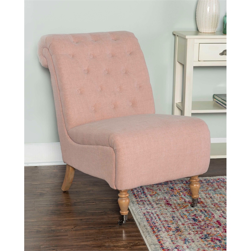 Linon Cora Wood Upholstered Accent Chair in Pink