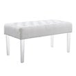 Linon Ella Clear Acrylic Leg Upholstered Tufted Bench in White/Silver Fabric