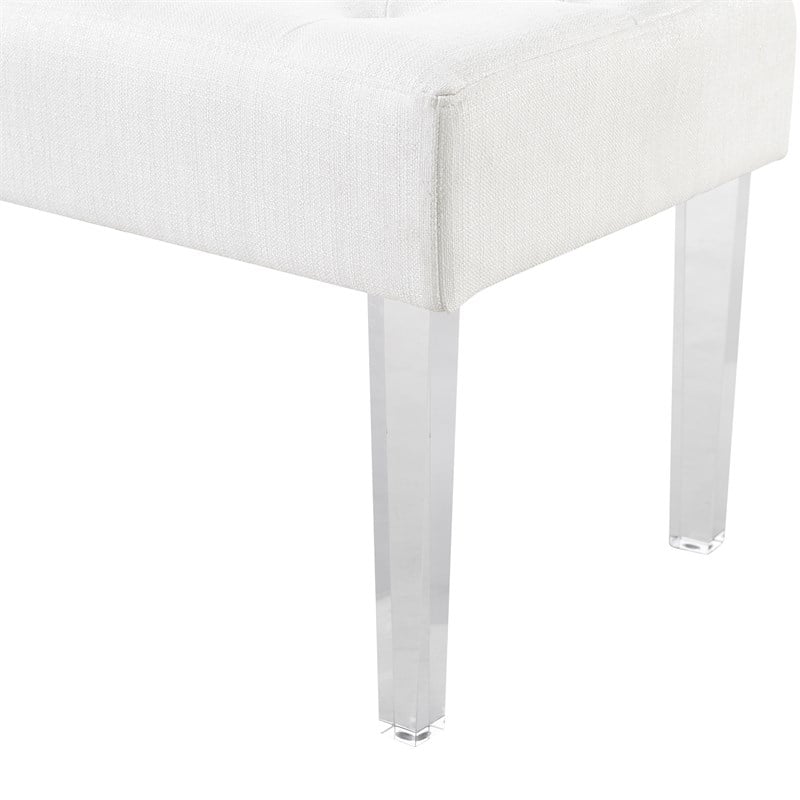 Linon Ella Clear Acrylic Leg Upholstered Tufted Bench in White/Silver Fabric