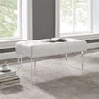 Linon Ella Clear Acrylic Leg Upholstered Tufted Bench in White/Silver Fabric
