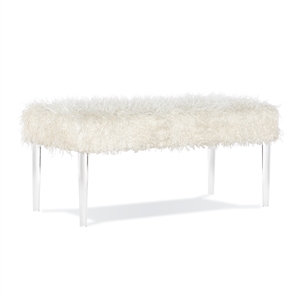 linon harris faux fur upholstered acrylic leg bench in white