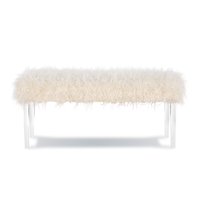 Linon Harris Faux Fur Upholstered Acrylic Leg Bench in White Cymax Business