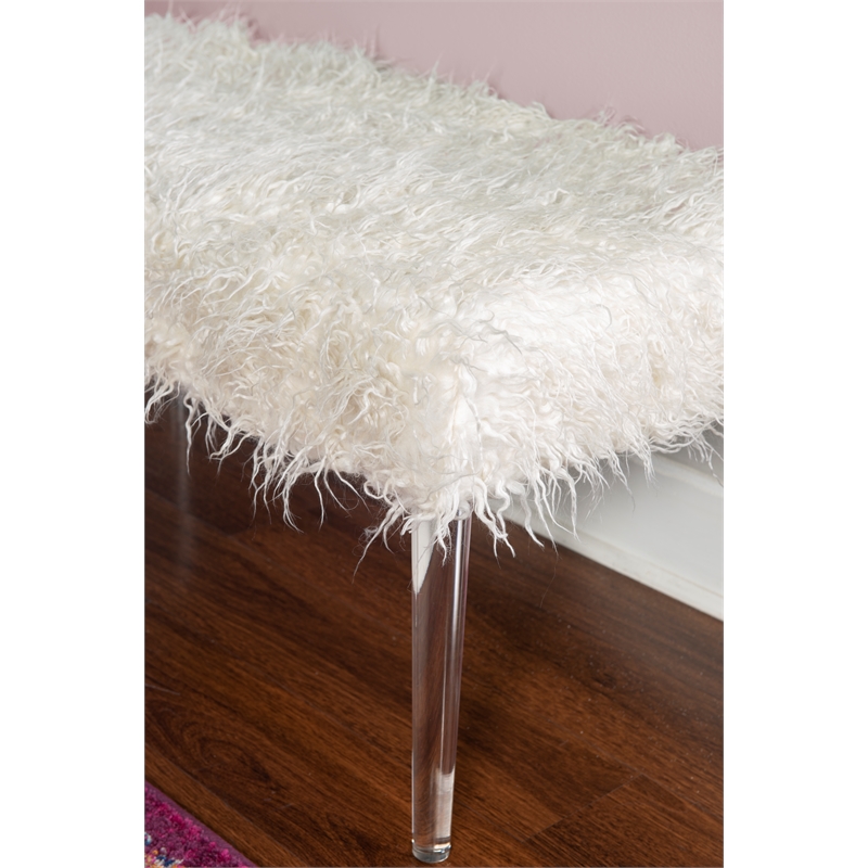 Linon Harris Faux Fur Upholstered Acrylic Leg Bench in White Cymax Business