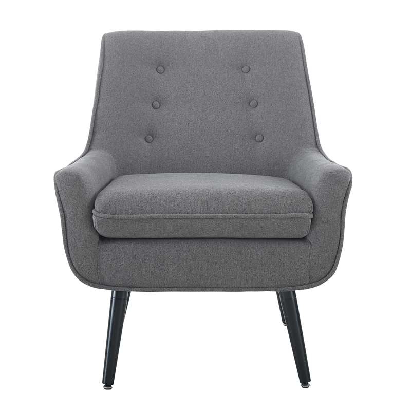 Linon Trelis Upholstered Tufted Accent Chair with Black Wood Legs in Gray Fabric