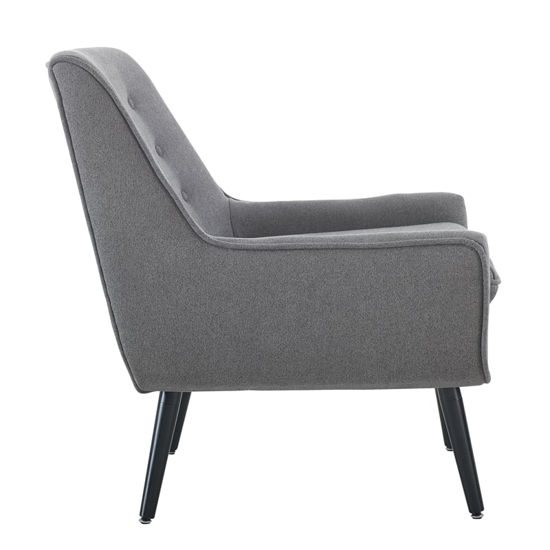Linon Trelis Upholstered Tufted Accent Chair with Black Wood Legs in Gray Fabric