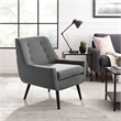 Linon Trelis Upholstered Tufted Accent Chair with Black Wood Legs in Gray Fabric
