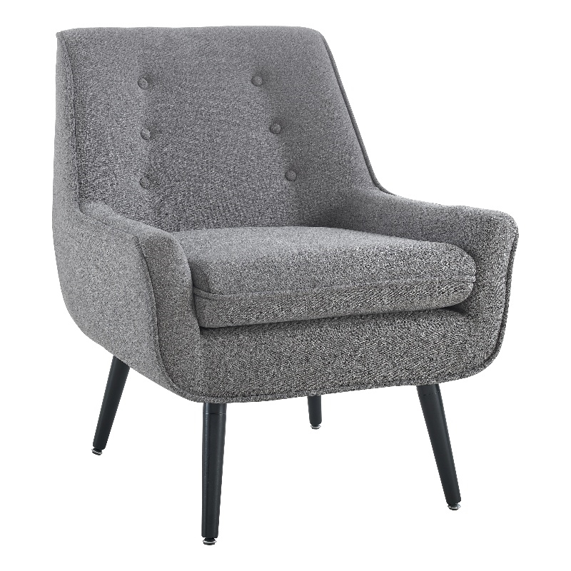 Linon Trelis Upholstered Tufted Accent Chair with Black Wood Legs in Gray Fabric