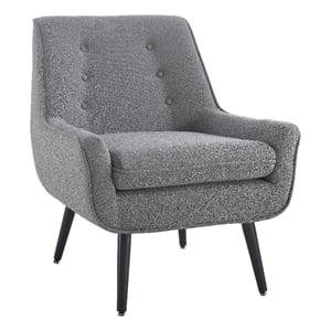 Linon Trelis Upholstered Tufted Accent Chair with Black Wood Legs in Gray Fabric