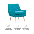 Linon Trelis Upholstered Tufted Accent Chair Natural Wood Legs in Teal Fabric