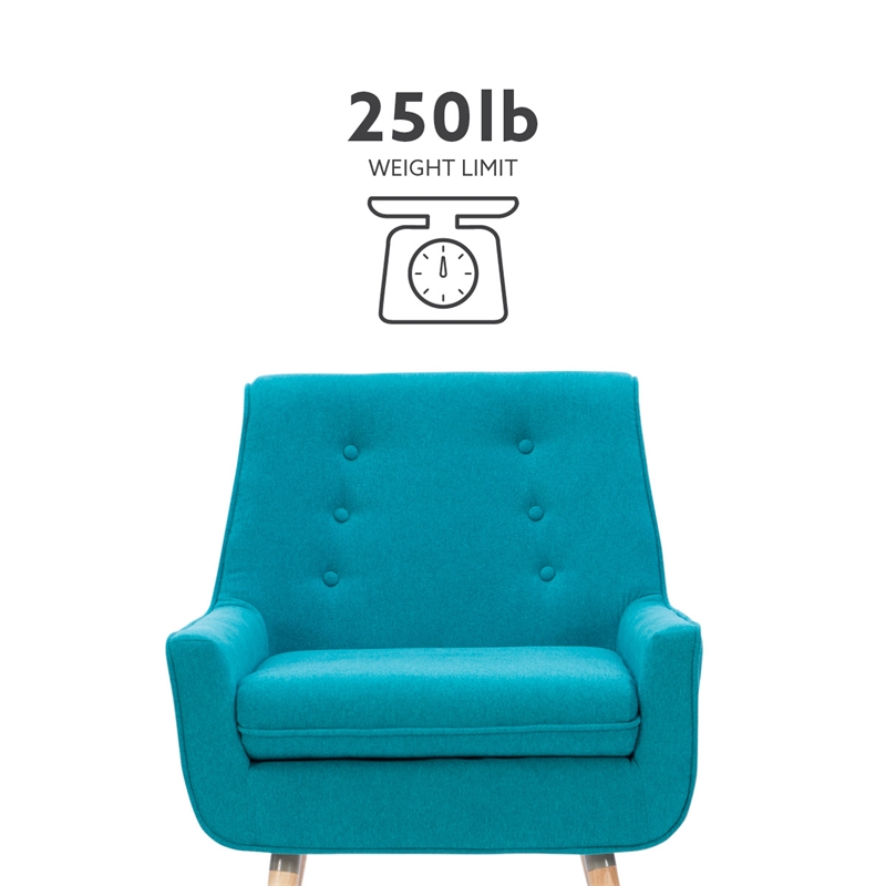 Linon Trelis Upholstered Tufted Accent Chair Natural Wood Legs in Teal Fabric