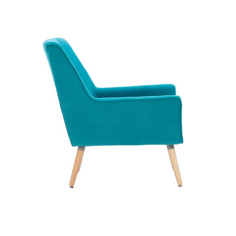 Linon Trelis Upholstered Tufted Accent Chair Natural Wood Legs in Teal Fabric