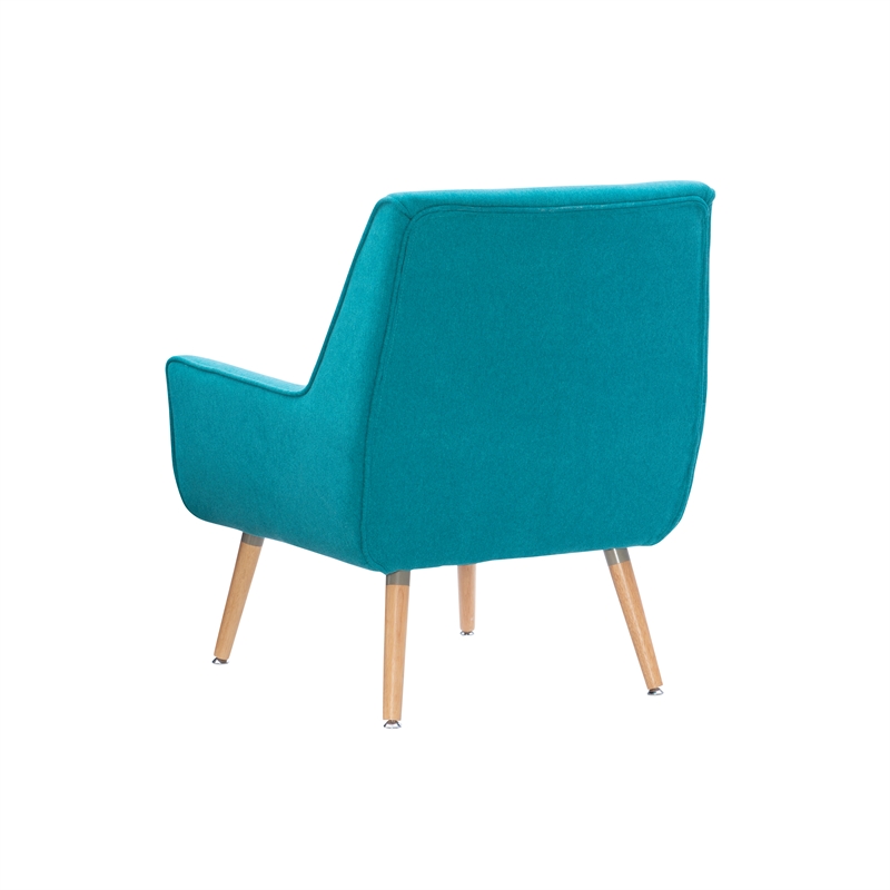 Linon Trelis Upholstered Tufted Accent Chair Natural Wood Legs in Teal Fabric