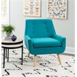 Linon Trelis Upholstered Tufted Accent Chair Natural Wood Legs in Teal Fabric