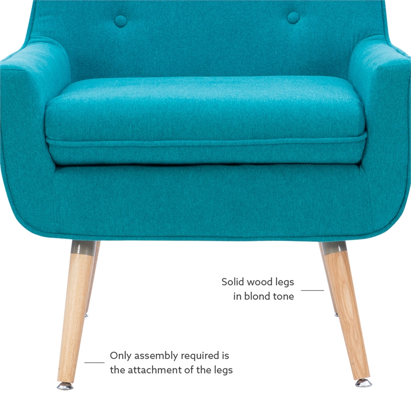 Linon Trelis Upholstered Tufted Accent Chair Natural Wood Legs in Teal Fabric