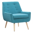 Linon Trelis Upholstered Tufted Accent Chair Natural Wood Legs in Teal Fabric