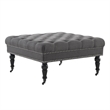 Linon Isabelle Square Upholstered Ottoman Black Legs in Charcoal Gray Fabric