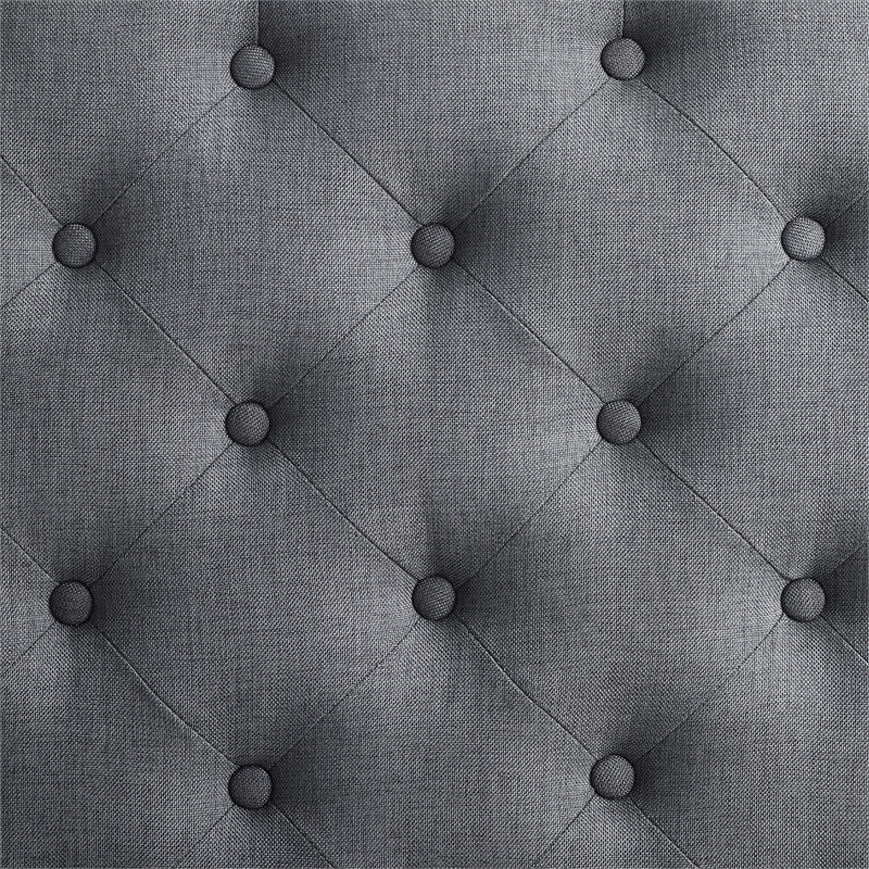 Linon Isabelle Square Upholstered Ottoman Black Legs in Charcoal Gray Fabric