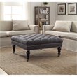 Linon Isabelle Square Upholstered Ottoman Black Legs in Charcoal Gray Fabric
