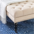 Linon Isabelle Square Upholstered Ottoman Black Legs in Natural Beige Fabric