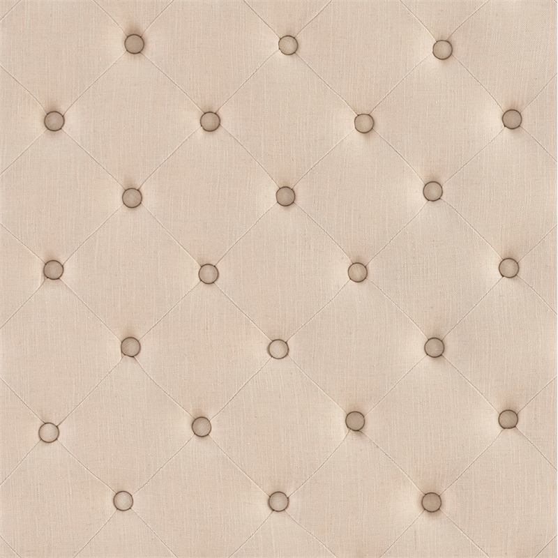 Linon Isabelle Square Upholstered Ottoman Black Legs in Natural Beige Fabric