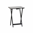 Linon Five Piece Faux Marble Folding Tray Table Set with Stand in Black Wood