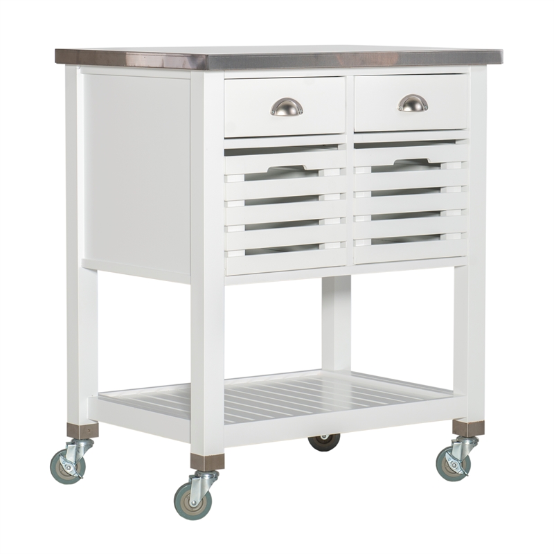Linon Robbin Wood Kitchen Storage and Prep Cart in White