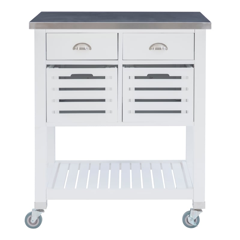 Linon Robbin Wood Rolling Kitchen Storage and Prep Cart in White