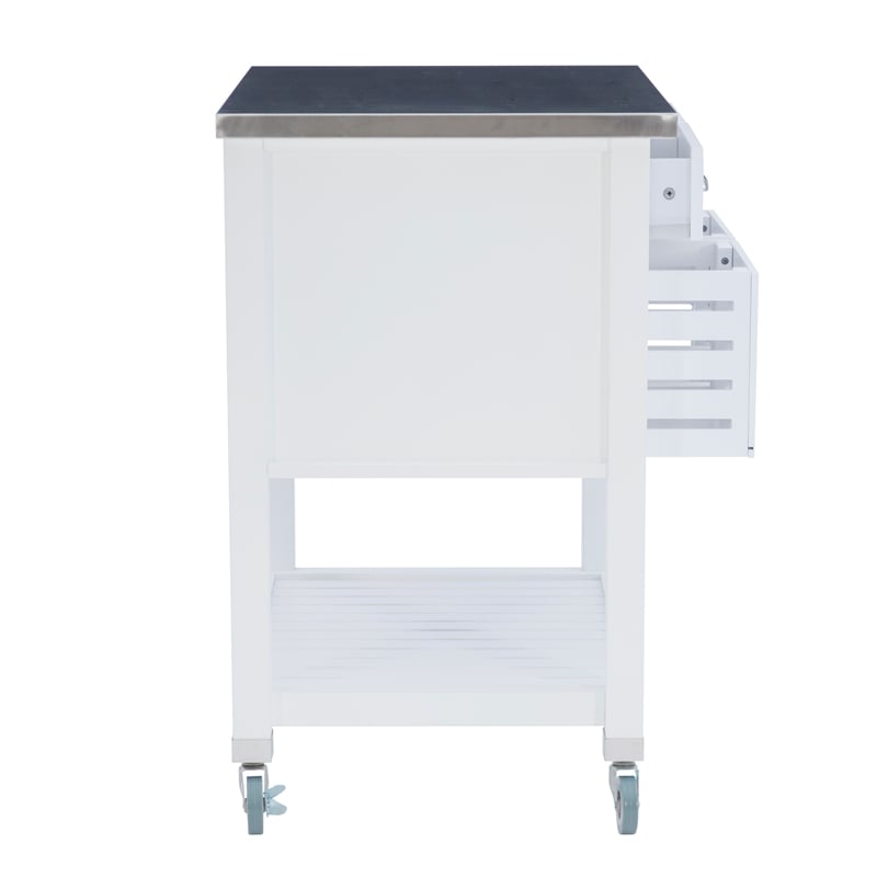 Linon Robbin Wood Rolling Kitchen Storage and Prep Cart in White