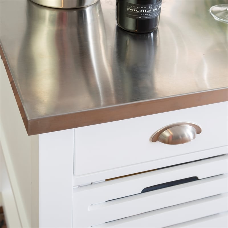 Linon Robbin Wood Rolling Kitchen Storage and Prep Cart in White