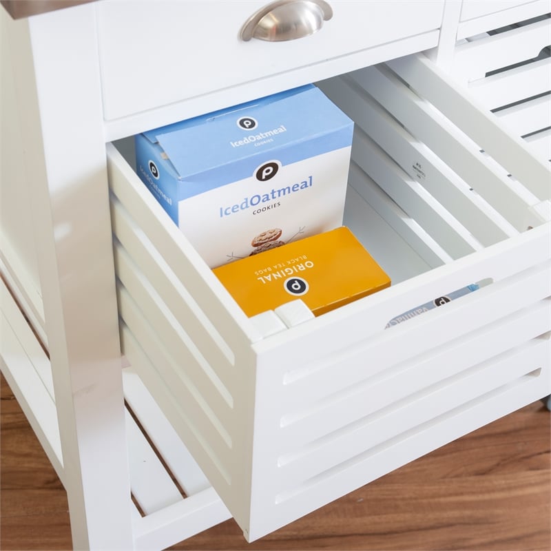 Linon Robbin Wood Rolling Kitchen Storage and Prep Cart in White