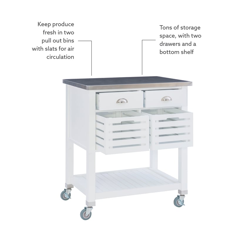 Linon Robbin Wood Rolling Kitchen Storage and Prep Cart in White