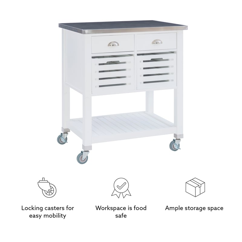 Linon Robbin Wood Rolling Kitchen Storage and Prep Cart in White