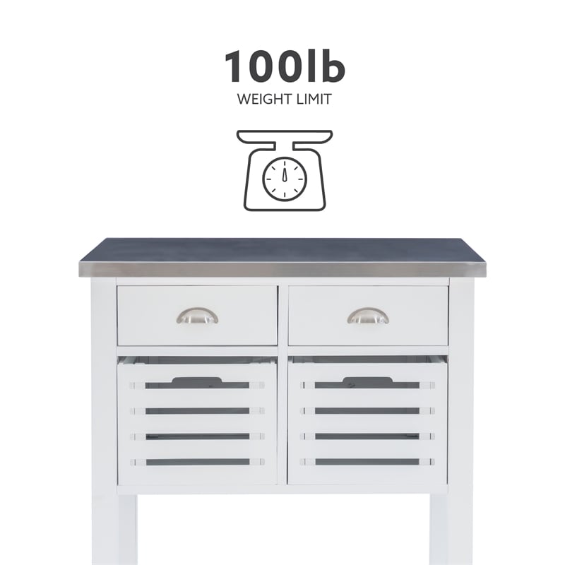 Linon Robbin Wood Rolling Kitchen Storage and Prep Cart in White
