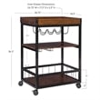 Linon Austin Rolling Metal Wood Bar Cart 3 Shelves Wine and Glass Rack in Brown