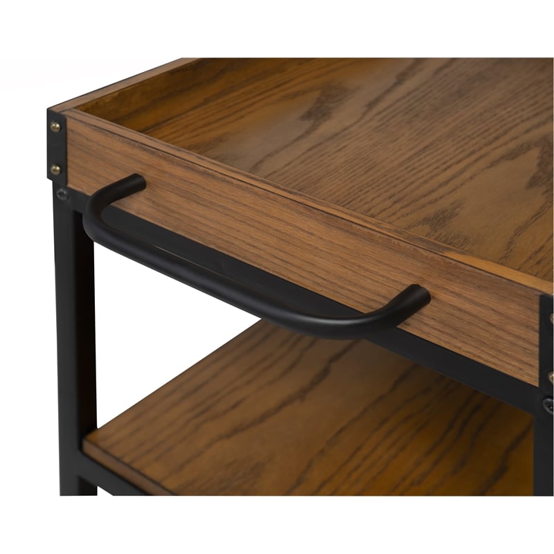 Linon Austin Rolling Metal Wood Bar Cart 3 Shelves Wine and Glass Rack