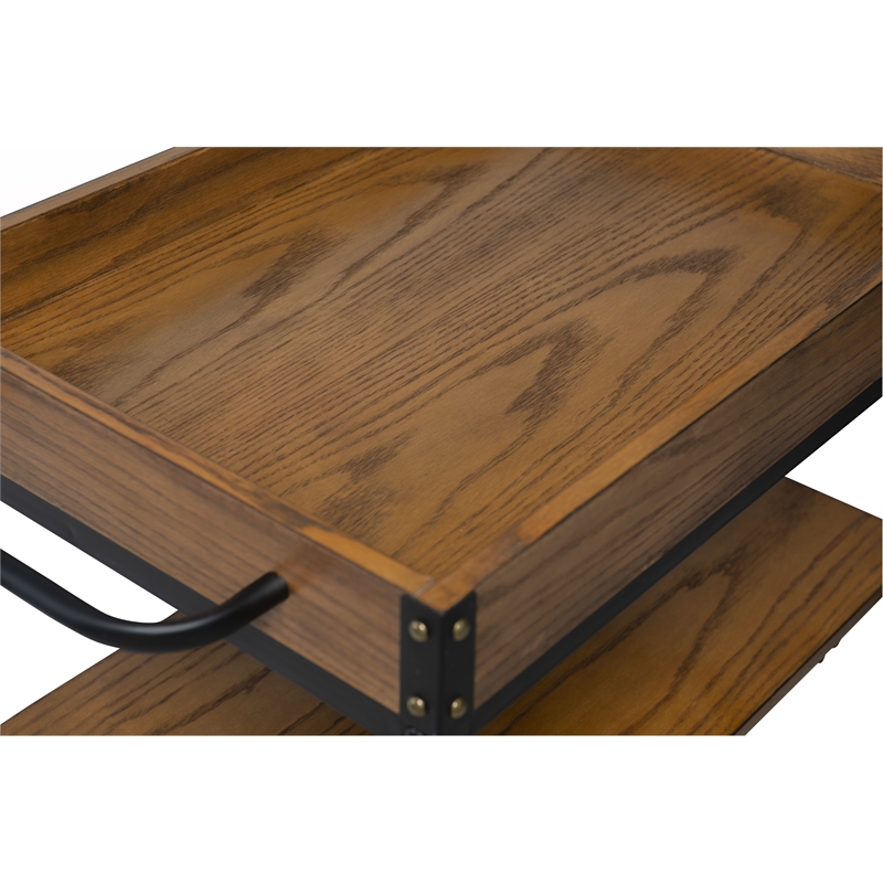 Linon Austin Rolling Metal Wood Bar Cart 3 Shelves Wine and Glass Rack