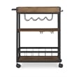 Linon Austin Rolling Metal Wood Bar Cart 3 Shelves Wine and Glass Rack in Brown
