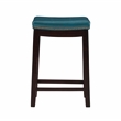 Linon Claridge Backless Counter Stool Blue Faux Leather Wood Frame in Dark Brown