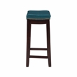 Linon Claridge Backless Counter Stool Blue Faux Leather Wood Frame in Dark Brown