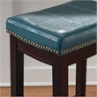 Linon Claridge Backless Counter Stool Blue Faux Leather Wood Frame in Dark Brown