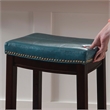 Linon Claridge Backless Counter Stool Blue Faux Leather Wood Frame in Dark Brown