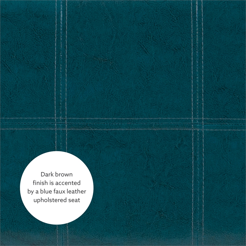 Linon Claridge Backless Counter Stool Blue Faux Leather Wood Frame in Dark Brown