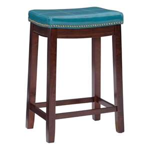 linon claridge nailhead trim faux leather bar stool in blue