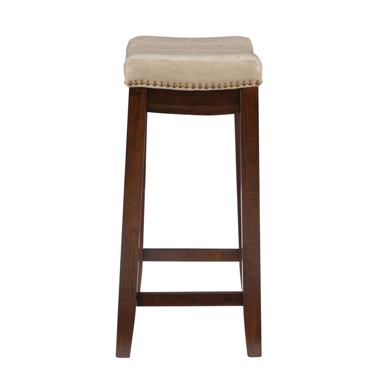 Linon Claridge Backless Counter Stool Beige Faux Leather Wood Frame in Brown