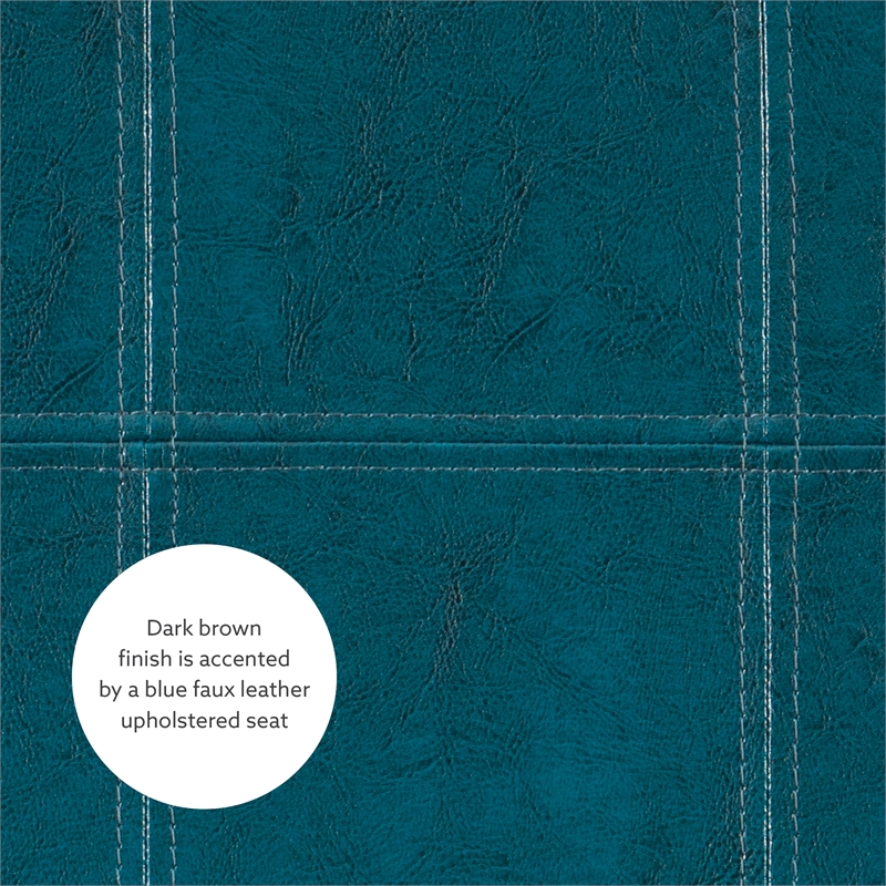 Linon Claridge Backless Bar Stool Blue Faux Leather Wood Frame in Brown Finish